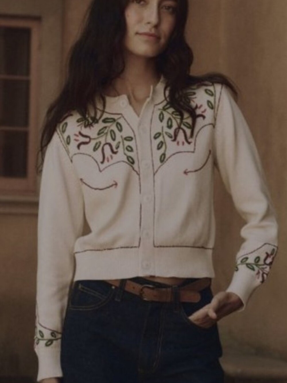 The Great Women's Western Beaded Natural Cardigan Size 1 Small